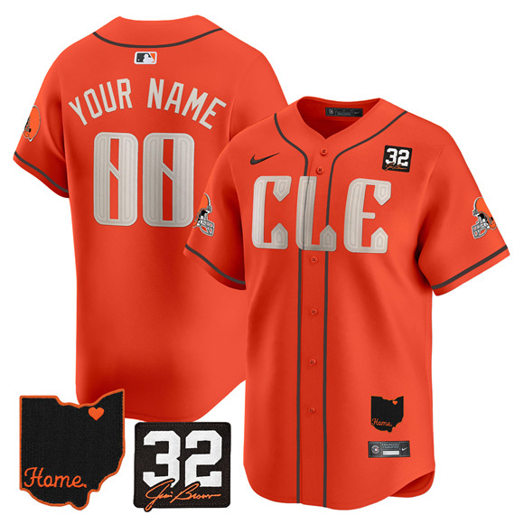 Men's Cleveland Browns ACTIVE PLAYER Custom Orange 2025 Jim Brown Memorial & Home Patch Vapor Limited Stitched Jersey